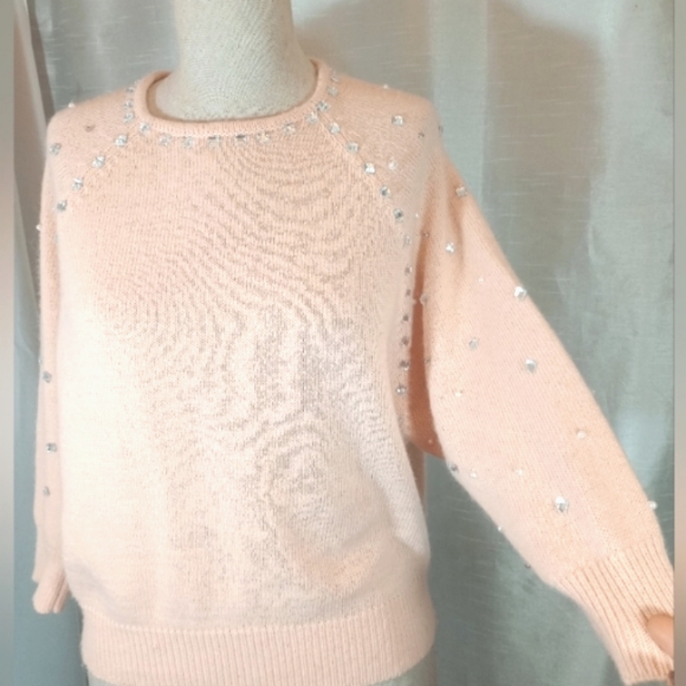 Topshop Crop Angora Crew Neck Crop, orange pearls & jewels 3/4 sleeve, 6 - Picture 2 of 14